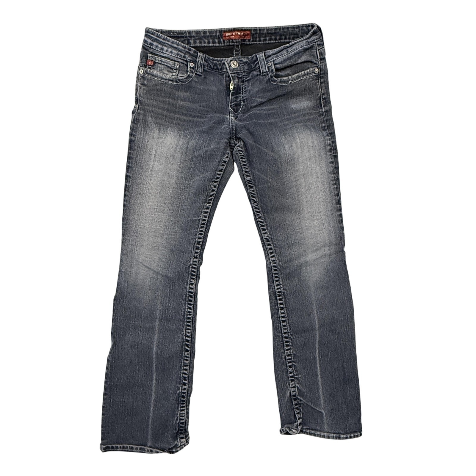 Big Star Jeans Womens 32r Blue Bootcut Stretch Mid Rise Embroidered Flap Pockets